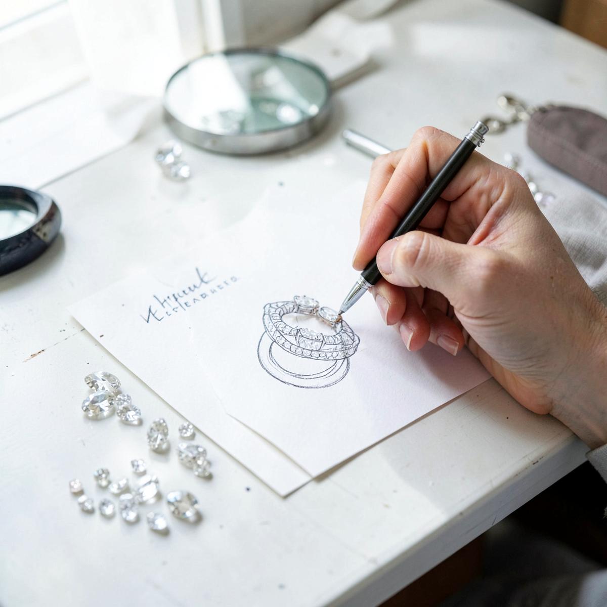 An Amor Luxury artisan setting a stone at the bench
